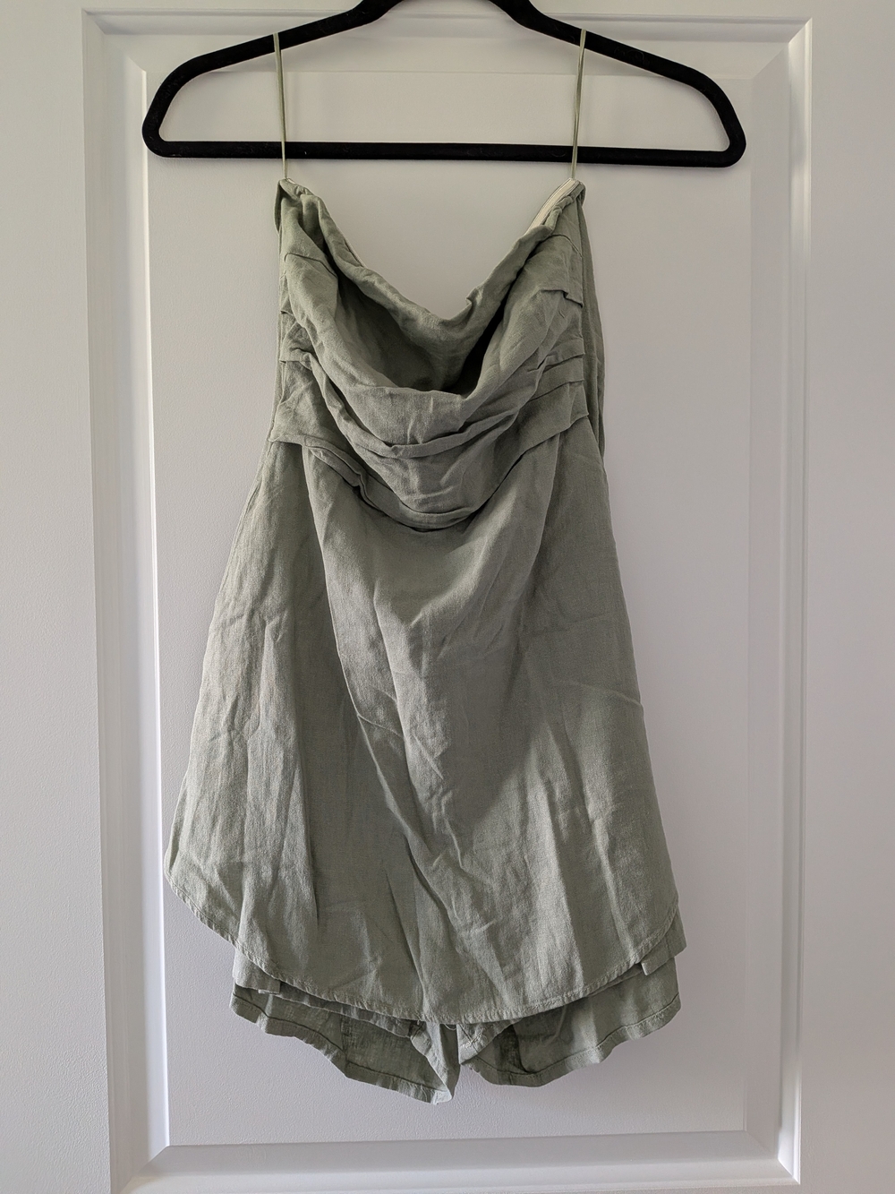Zara Olive Green Linen-Blend Tie Back Romper